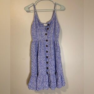 Japna Blue White Floral Button Front Smocked Back Mini Sundress Size S